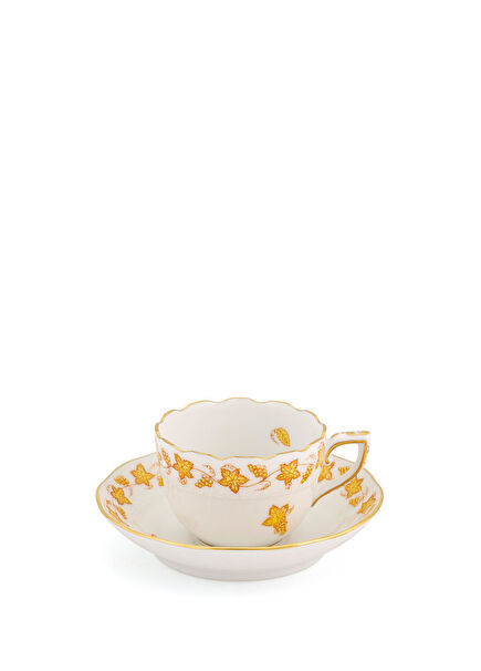 Guirlande De Raisins Sarı Porselen Kahve Fincanı ve Tabağı