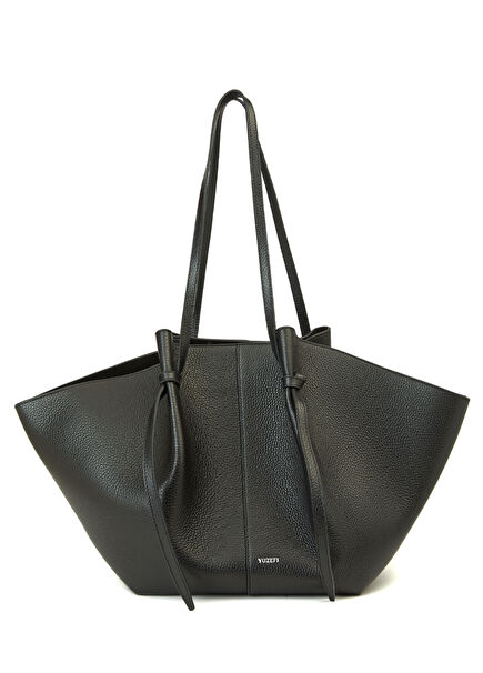 Siyah Kadın Deri Alışveriş Çantası