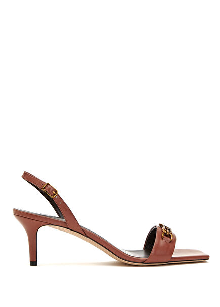 Dusty Rose Chain Logo Detail Women's Leather Sanda