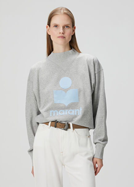 Moby Gri Mavi Logo Detaylı Sweatshirt
