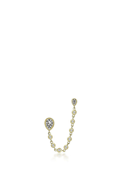 Drova Bond Pırlanta Taşlı 14 Ayar Altın Tek Kadın Küpe