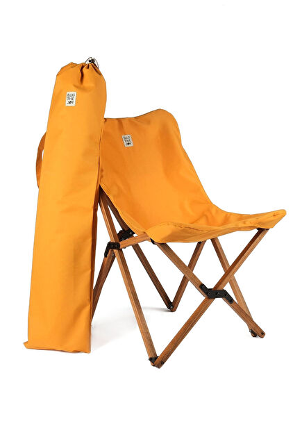 Kahverengi Ahşap İskelet Hardal Kılıf Katlanır Kamp ve Bahçe Sandalyesi