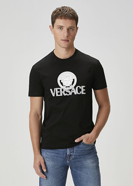 Siyah Beyaz Logo Detaylı T-shirt