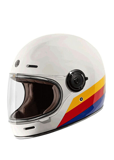 T-1 Newport Full Tree  Beyaz Kırmızı Mavi Kapalı Unisex Motosiklet Kaskı