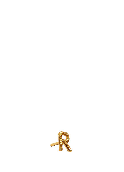 Alphabet Stud Letter Small R Harfi Detaylı 14 Ayar Altın Kadın Küpe