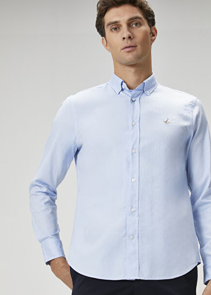 Slim Fit Açık Mavi Oxford Gömlek