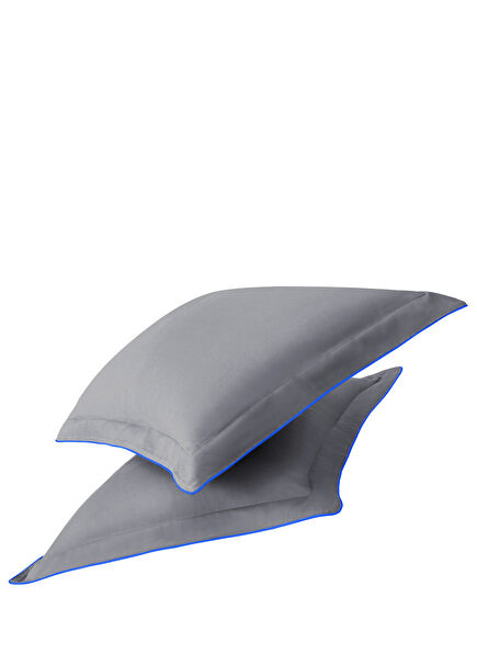 Blue Piping Grey Cotton Satin Oxford Pillowcase 50x70