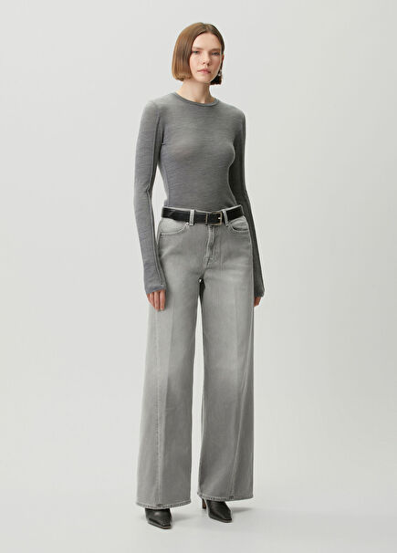 Gri Wide Leg Jean Pantolon