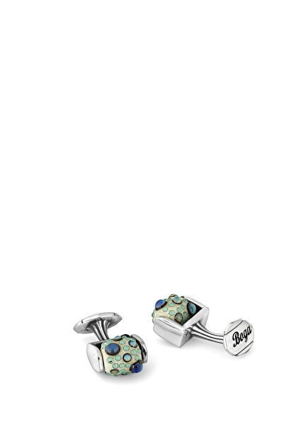 Glass Beads Barrel Fx Silver Cufflink