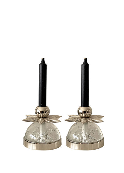 Sirius Silver Brass Glass Set of 2 Candlesticks