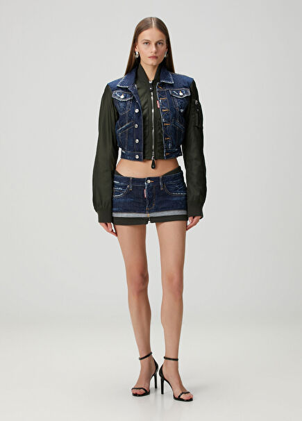 Lacivert Mini Denim Etek