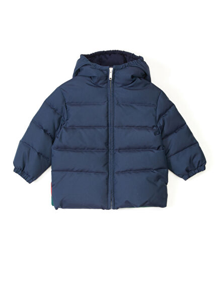 Lacivert Kapüşonlu Erkek Bebek Puff Mont