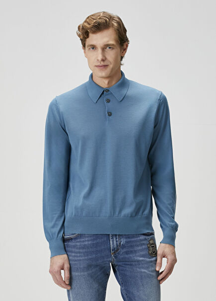 Blue Cashmere Polo Sweater
