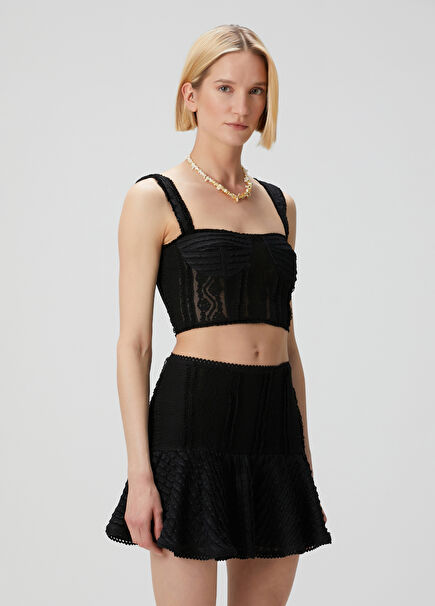 Bia Siyah Crop Bluz