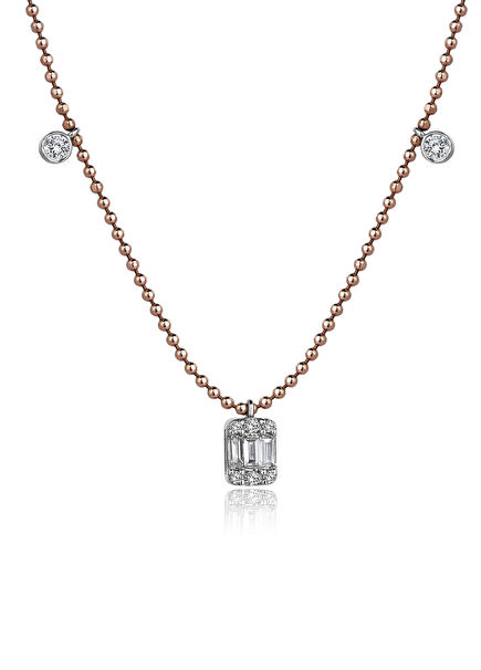 Sıra Baget Pırlanta Taşlı 14 Ayar Altın Kadın Kolye