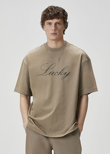 Mink Lucky Slogan Print Oversize T-shirt