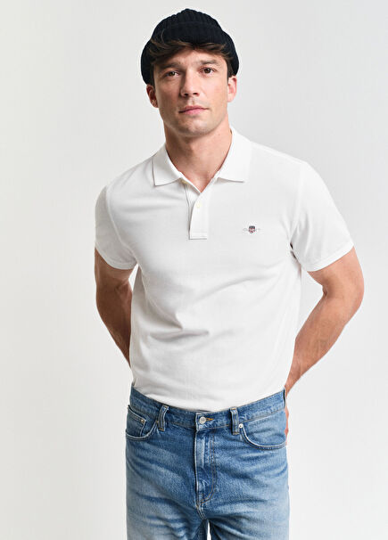 Beyaz Regular Fit Polo Yaka Kısa Kollu Erkek T-shirt