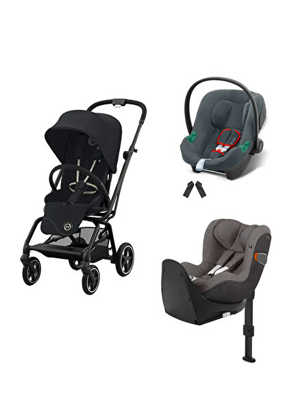 Eezy S 360 Twist+2 Black + Aton B2  Grey + Adaptör+Sirona Zi Bebek Arabası Set