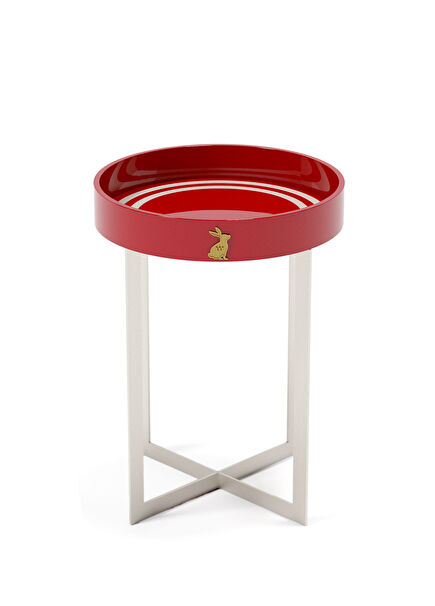 Red and White Wooden Lacquered Side Table