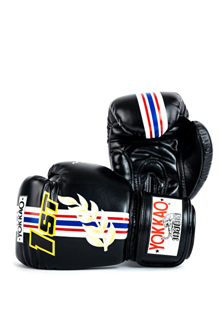 First At The Race Black Leather 10 Oz Boxing + Kick Boxing + Muay Thai Gloves