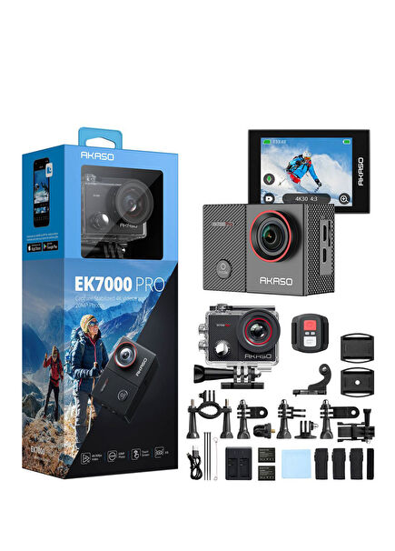 EK7000 Pro 4K/30 FPS 20MP Wi-Fi Su Geçirmez Kılıf App Kontrollü Aksiyon Kamerası ve Aksesuar Seti