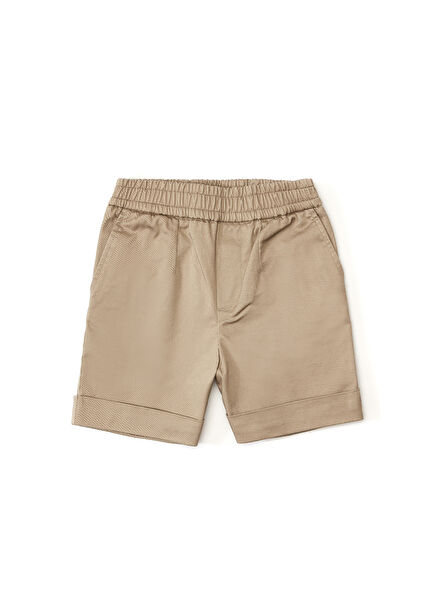 Beige Logo Patched Boys Bermuda