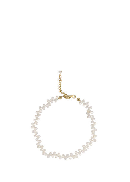 Maia White Pearl Studded Gold Plated Women's Ankle Bracelet over Brass