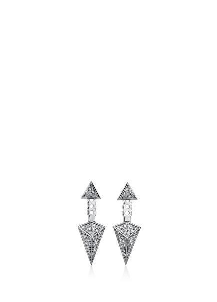 14K White Gold Women's Earrings with Pyramid Diamonds