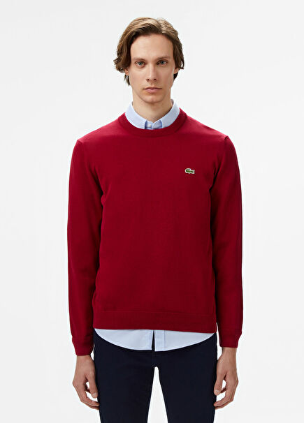 Kırmızı Organik Pamuk Yuvarlak Yaka Regular Fit Erkek Kazak