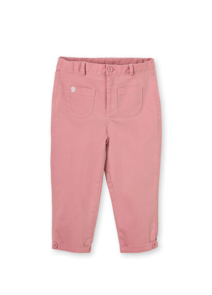 Pembe Pamuklu Denim Cepli Beli Lastikli Kız Çocuk Pantolon