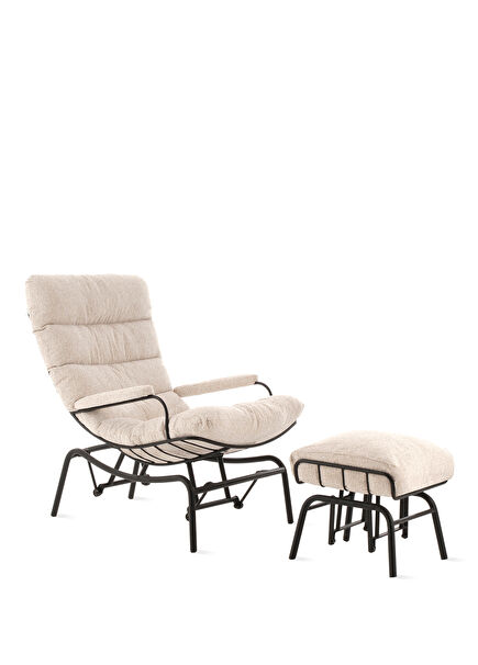 Yeke Ekru Siyah Puflu Sallanır Tv Koltuğu