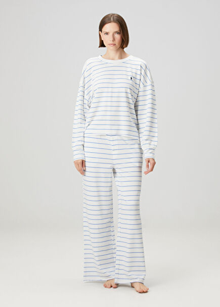 Blue And White Striped Pajama Set