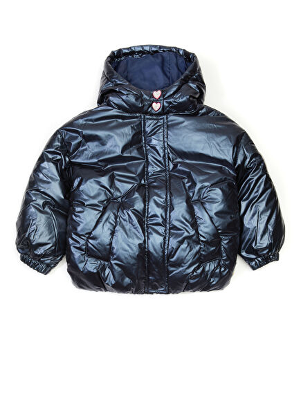 Lacivert Kapüşonlu Kız Çocuk Puff Mont