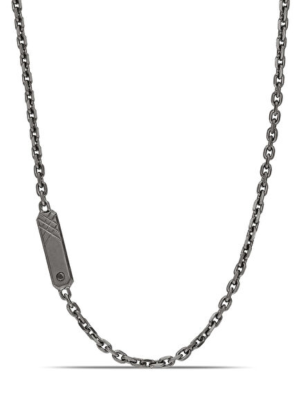 Siyah Pırlantalı 925 Ayar Gümüş Erkek Kolye