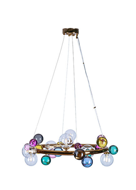 Bubble Metal Cam Detaylı Çember Sarkıt Avize