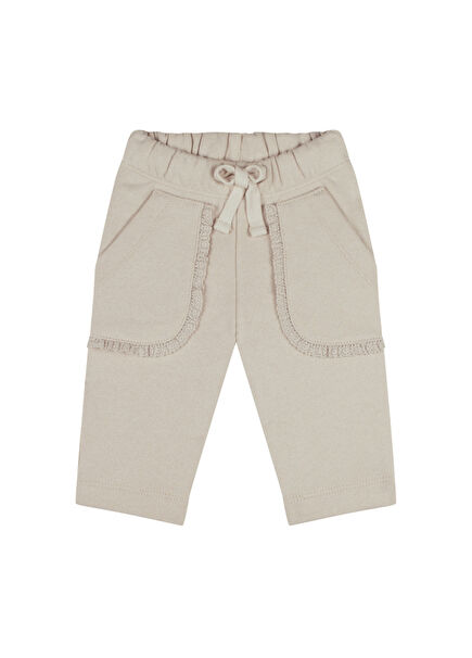 Krem Dantel Detaylı Kız Bebek Pantolon