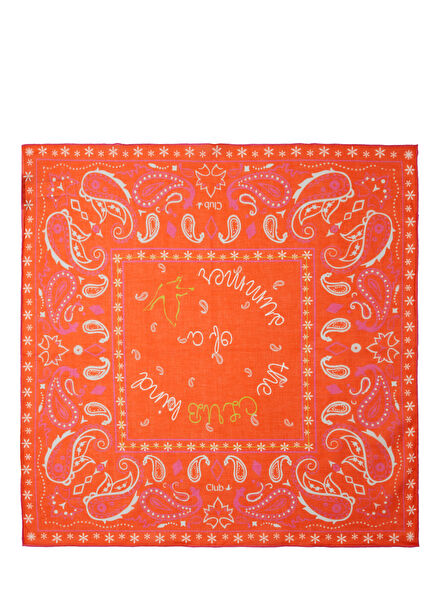 Turuncu Desenli Kadın Pamuk Bandana