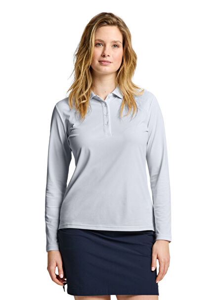 Ws Tech Pique Ls Gri Polo Yaka Uzun Kollu Kadın T-Shirt