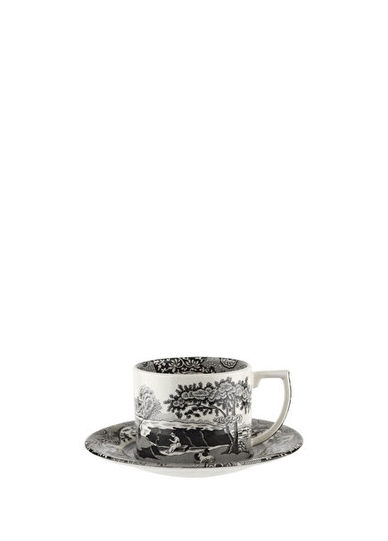 Black Italian Porcelain Teacup And Saucer