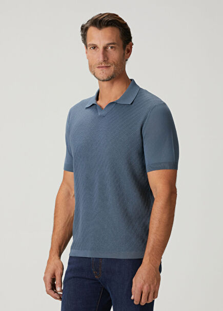 Blue Polo Short Sleeve Sweater