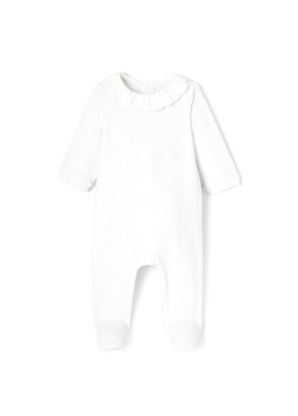 White Collar Poplin Velvet Jumpsuit for Baby Girls