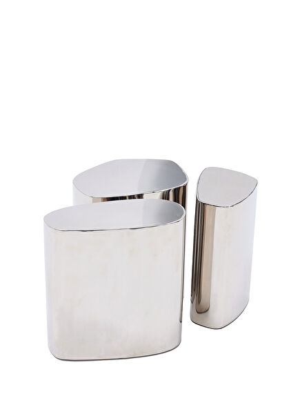 Sleek Gümüş Metal Orta Sehpa Seti 
