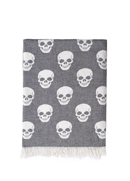 Skull Koltuk Şalı Siyah Throw Tek Kişilik Battaniye 130 x 170 cm