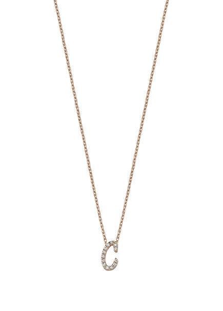14K Rose Gold Women's Necklace with C Letter Complete Diamonds