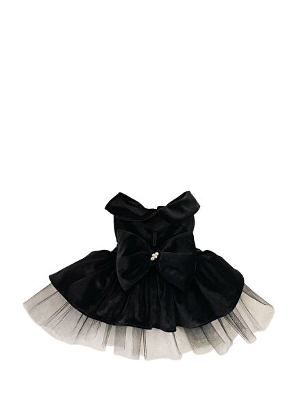 Siyah Kadife İncili Kedi ve Köpek Elbisesi