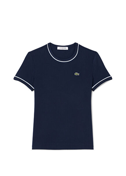 Lacivert Slim Fit Bisiklet Yaka Kısa Kollu Kadın T-Shirt