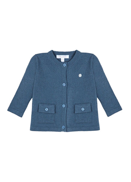 Blue Pocket Detailed Long Sleeve Baby Boy Cardigan