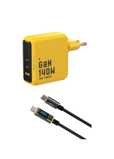 Youth 140W 3 Port Charging Adapter 140W Nylon Braided Super Fast Charging Data Cable Set with LED Display