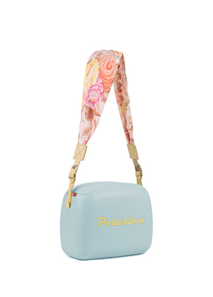 Prinkstyle Flower Classic Sky Blue Yellow Cold and Warm Holder Lunch Bag with Cotton and Leather Strap 6 lt