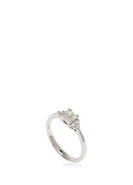 Silver Diamond Stone Womens Gold Ring